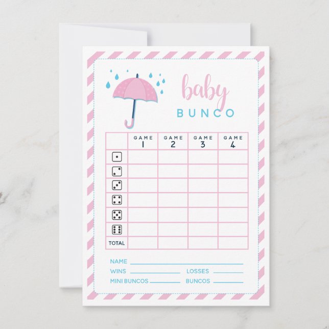 Baby Shower Bunco Game Scorecard Invitation (Front)