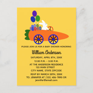 Baby Shower Bunny Carrot Car#3 Invitation Postcard