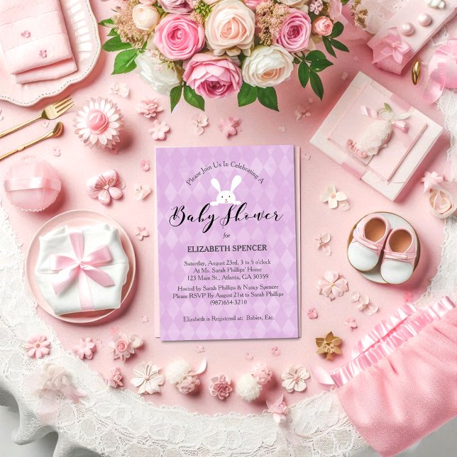 Baby Shower Bunny Purple Baby Shower Invitation (Creator Uploaded)
