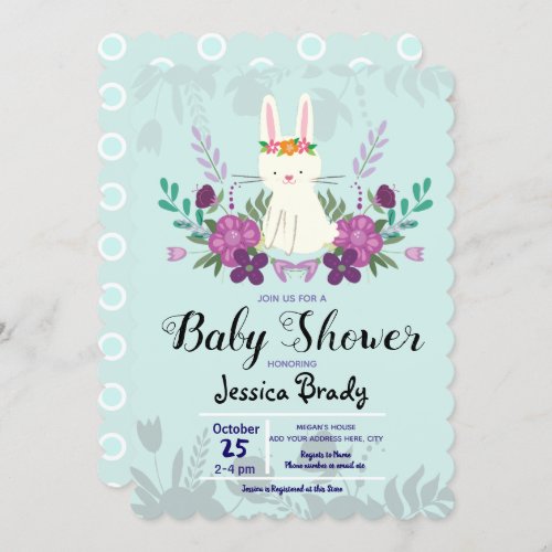 Baby Shower Bunny with Purple Flowers Invitation