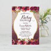 Baby Shower Burgundy Floral Modern Rose Gold Invitation (Standing Front)