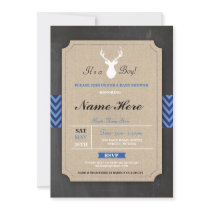Baby Shower Burlap Boy Rustic Antler Stag Invite