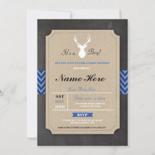 Baby Shower Burlap Boy Rustic Antler Stag Invite