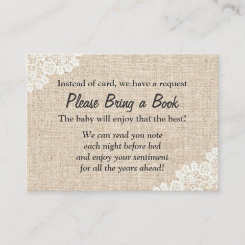 Baby Shower Burlap  Lace Book Request Insert