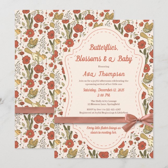 Baby Shower | Butterflies & Blossoms Poetic Floral Invitation (Front/Back)