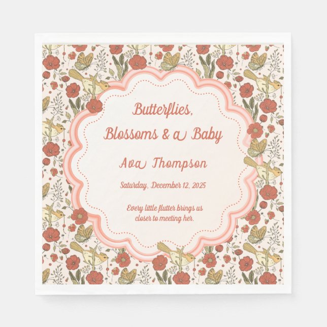 Baby Shower | Butterflies & Blossoms Poetic Floral Napkins (Front)