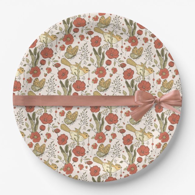 Baby Shower | Butterflies & Blossoms Poetic Floral Paper Plates (Front)