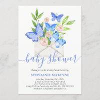 Baby Shower Butterfly Blue Floral Envelope Invitation