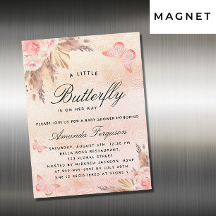 Baby shower butterfly blush pampas grass girl magnetic invitation