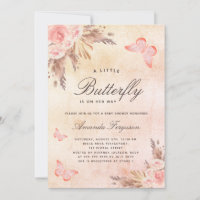 Baby shower butterfly blush pampas grass invitation