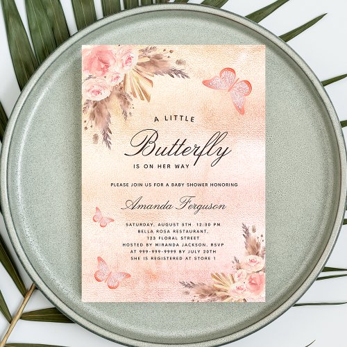 Baby shower butterfly blush pampas grass luxury invitation
