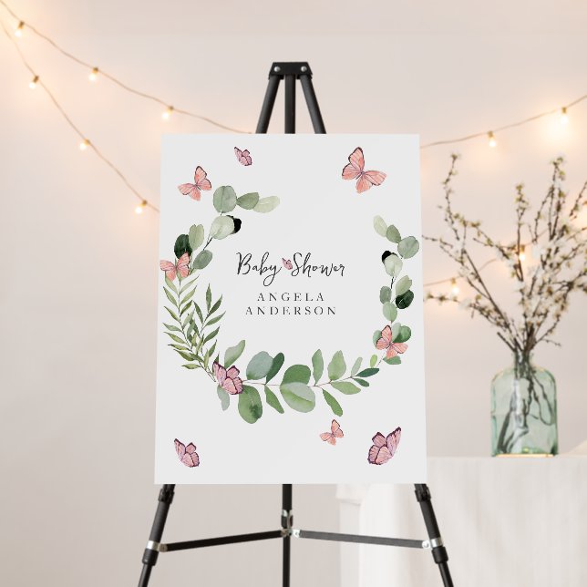 Baby Shower Butterfly Eucalyptus Sign (In Situ (Stand))