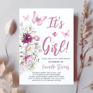 Baby Shower Butterfly Floral Pink Girl Invitation