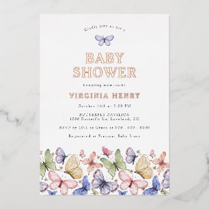 Baby Shower Butterfly Foil Invitation
