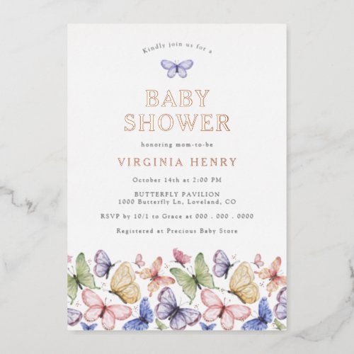 Baby Shower Butterfly Foil Invitation