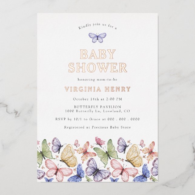 Baby Shower Butterfly Foil Invitation (Front)