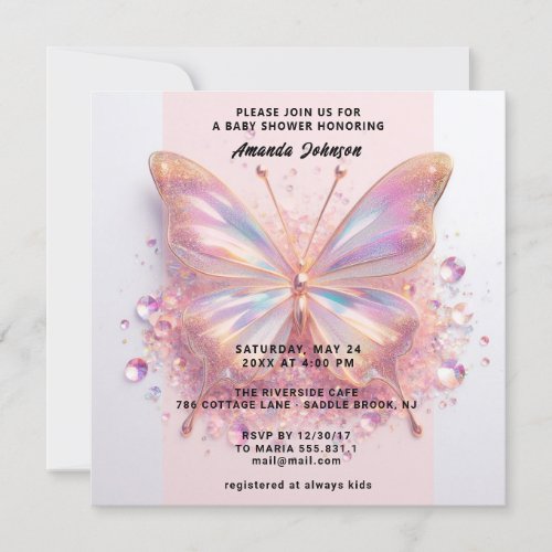Baby Shower Butterfly Girl  Pink Blue Diamond Invitation