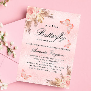 Baby Shower butterfly girl pink pampas luxury Invitation