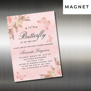 Baby Shower butterfly girl pink pampas luxury Magnetic Invitation