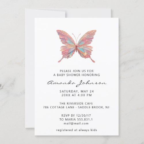 Baby Shower Butterfly Girl Rose Gold White  Invitation