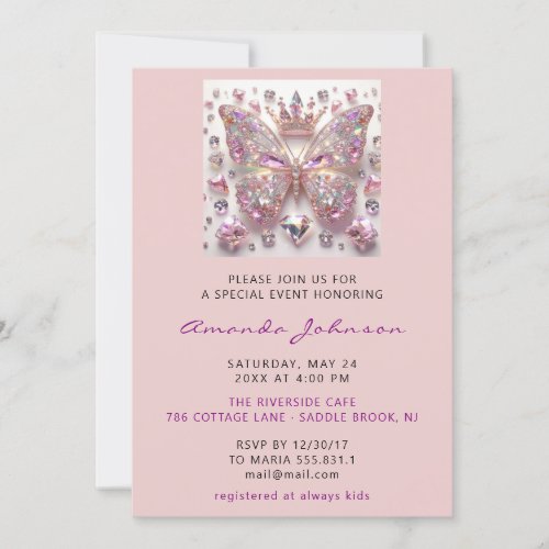 Baby Shower Butterfly Girl Sweet 16th Pink Royal  Invitation