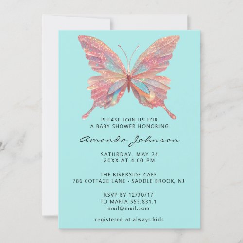 Baby Shower Butterfly Girl Sweet 16th Rose Blue Invitation