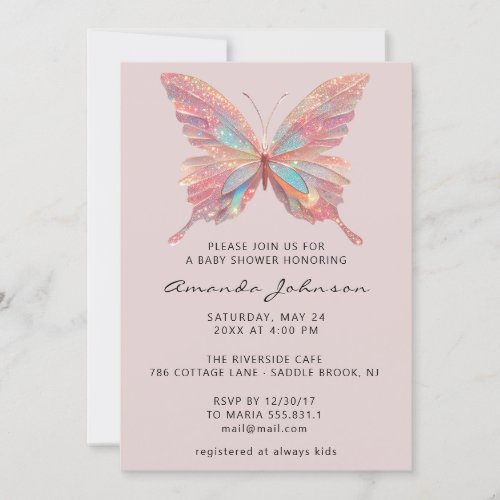 Baby Shower Butterfly Girl Sweet 16th Rose Blush Invitation