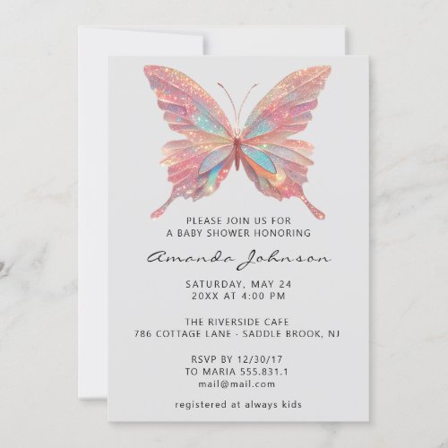 Baby Shower Butterfly Girl Sweet 16th Rose Gray Invitation