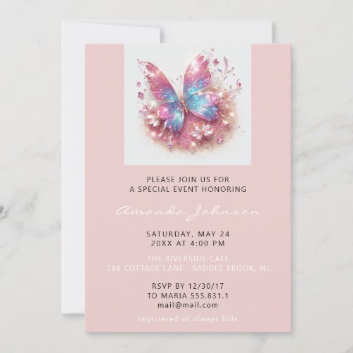 Baby Shower Butterfly Girl Sweet 16th Rose Powder Invitation