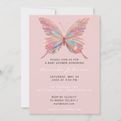 Baby Shower Butterfly Girl Sweet 16th Rose Powder Invitation