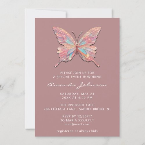 Baby Shower Butterfly Girl Sweet 16th Rose Royal Invitation