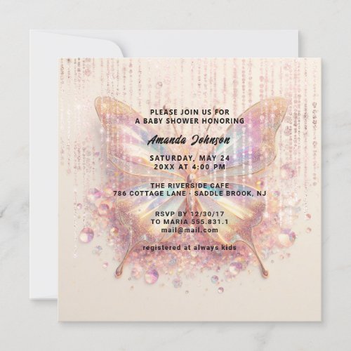 Baby Shower Butterfly GirlPink Crystals Diamond Invitation