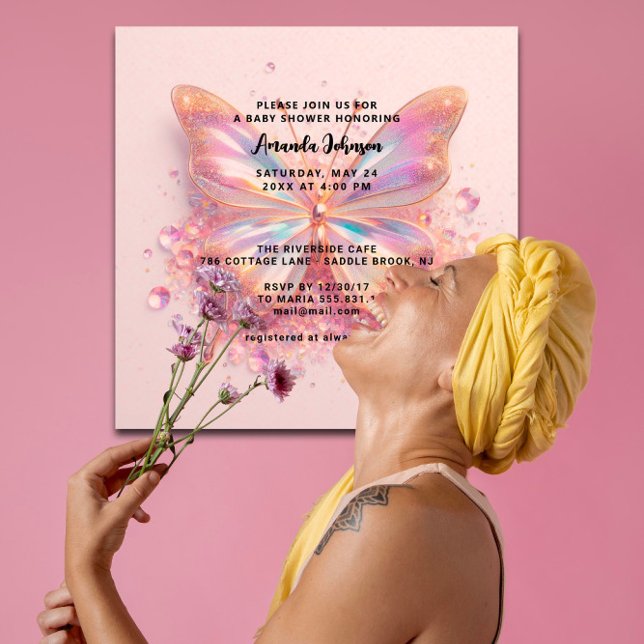 Baby Shower Butterfly GirlPink Crystals Diamond Invitation (Baby Shower Butterfly GirlPink Crystals Diamond Invitation)