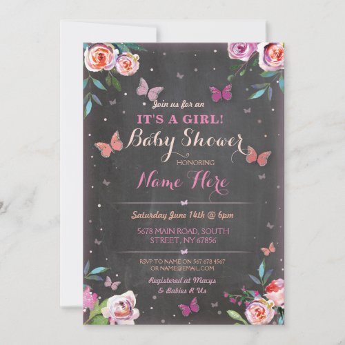 Baby Shower Butterfly Its a Girl or Twins Invite