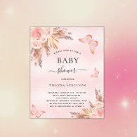 Baby shower butterfly pampas budget invitation flyer