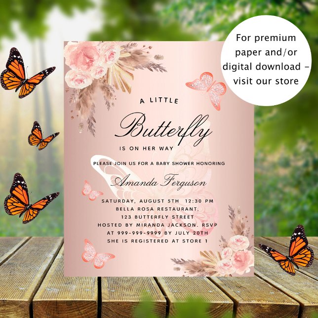 Baby shower butterfly pampas budget invitation flyer (Creator Uploaded)