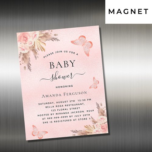 Baby shower butterfly pampas grass blush luxury magnetic invitation