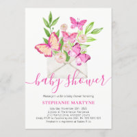 Baby Shower Butterfly Pink Floral Envelope Invitation