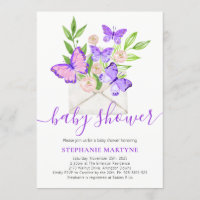 Baby Shower Butterfly Purple Floral Envelope Invitation