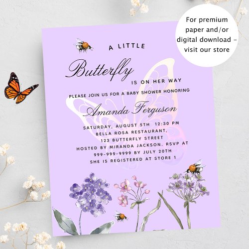 Baby Shower butterfly violet budget invitation