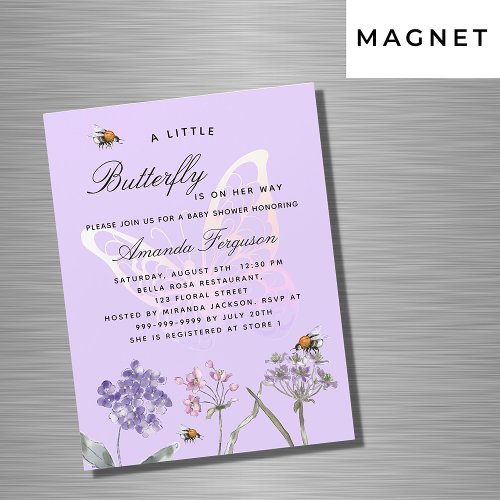 Baby Shower butterfly wildflowers purple luxury Magnetic Invitation