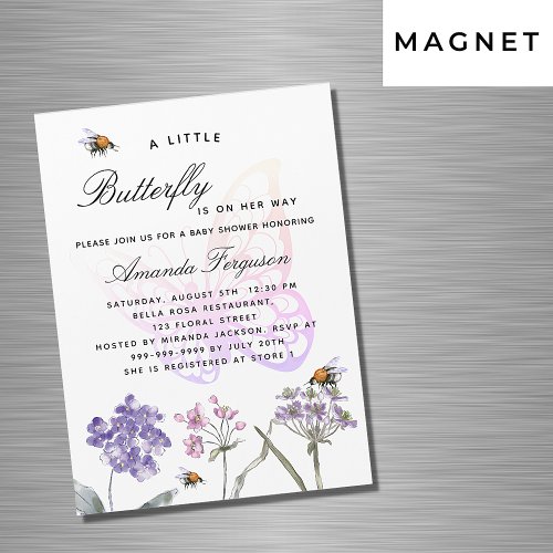 Baby Shower butterfly wildflowers violet luxury Magnetic Invitation