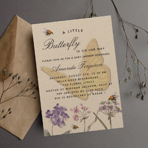 Baby Shower butterfly wildflowers violet pink girl Invitation