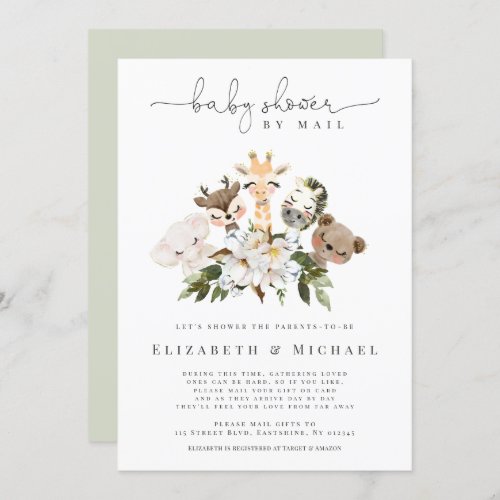 Baby Shower By Mail Animals Faux Gold Floral Invitation