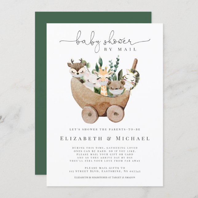 Baby Shower By Mail Animals Greenery Boho  Invitation (Front/Back)