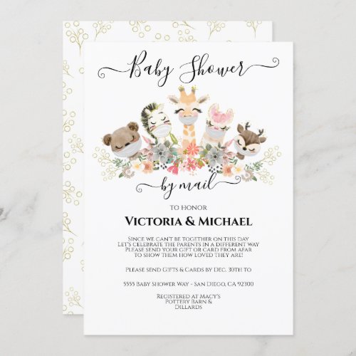 Baby Shower by mail baby Animals with Masks Invitation