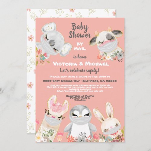 Baby Shower by mail baby Animals with Masks Invitation