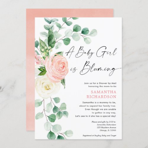 Baby Shower by Mail baby girl is blooming spring Invitation