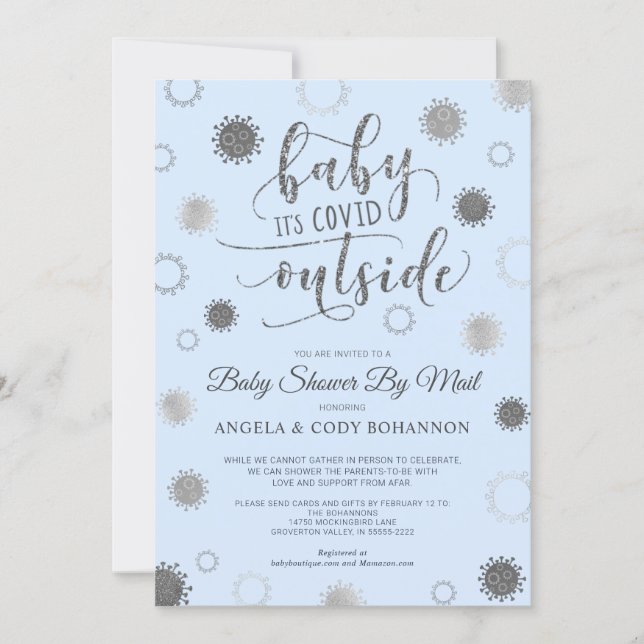 Baby Shower by Mail BABY ITS COVID OUTSIDE Blue Invitation (Front)