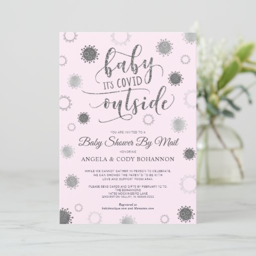 Baby Shower by Mail BABY ITS COVID OUTSIDE Pink Invitation Zazzle